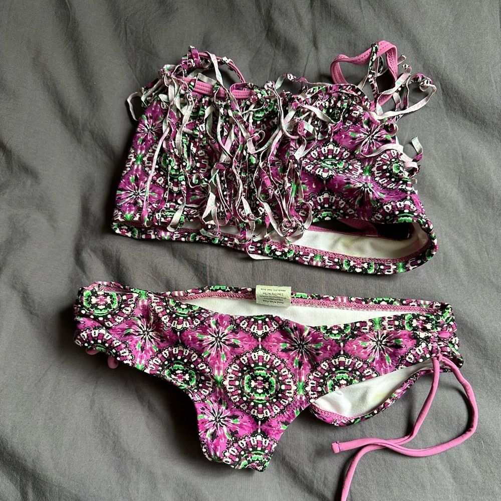 Girls Kanu Purple Fringe Two Piece Bikini Swimsuit size 6 VGUC